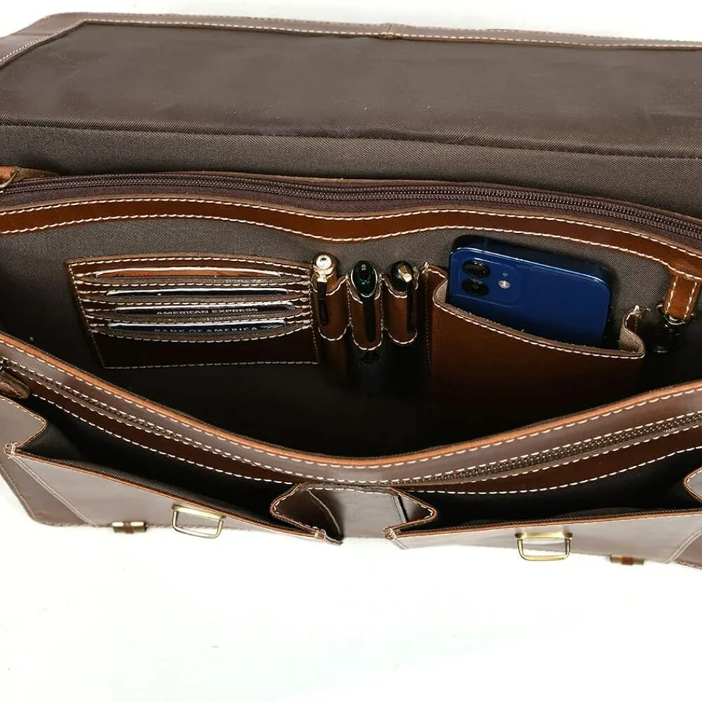 Leather Briefcase Office Bag for Men Padded Laptop Sleeve by 16Inch